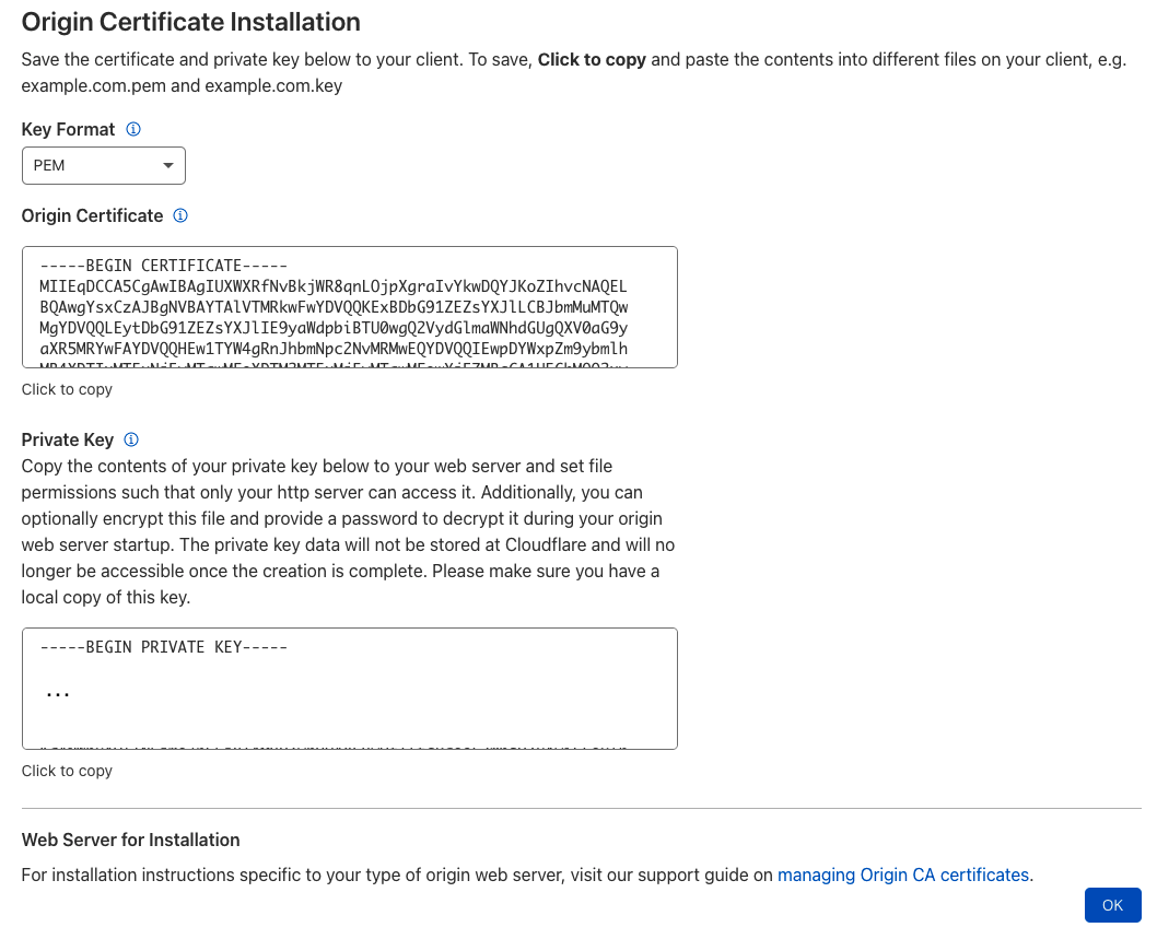 Cloudflare certificate adatok