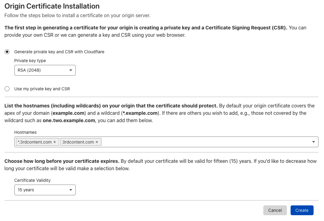 Cloudflare certificate generálás