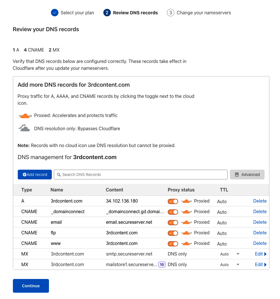 Cloudflare DNS bejegyzések importálása