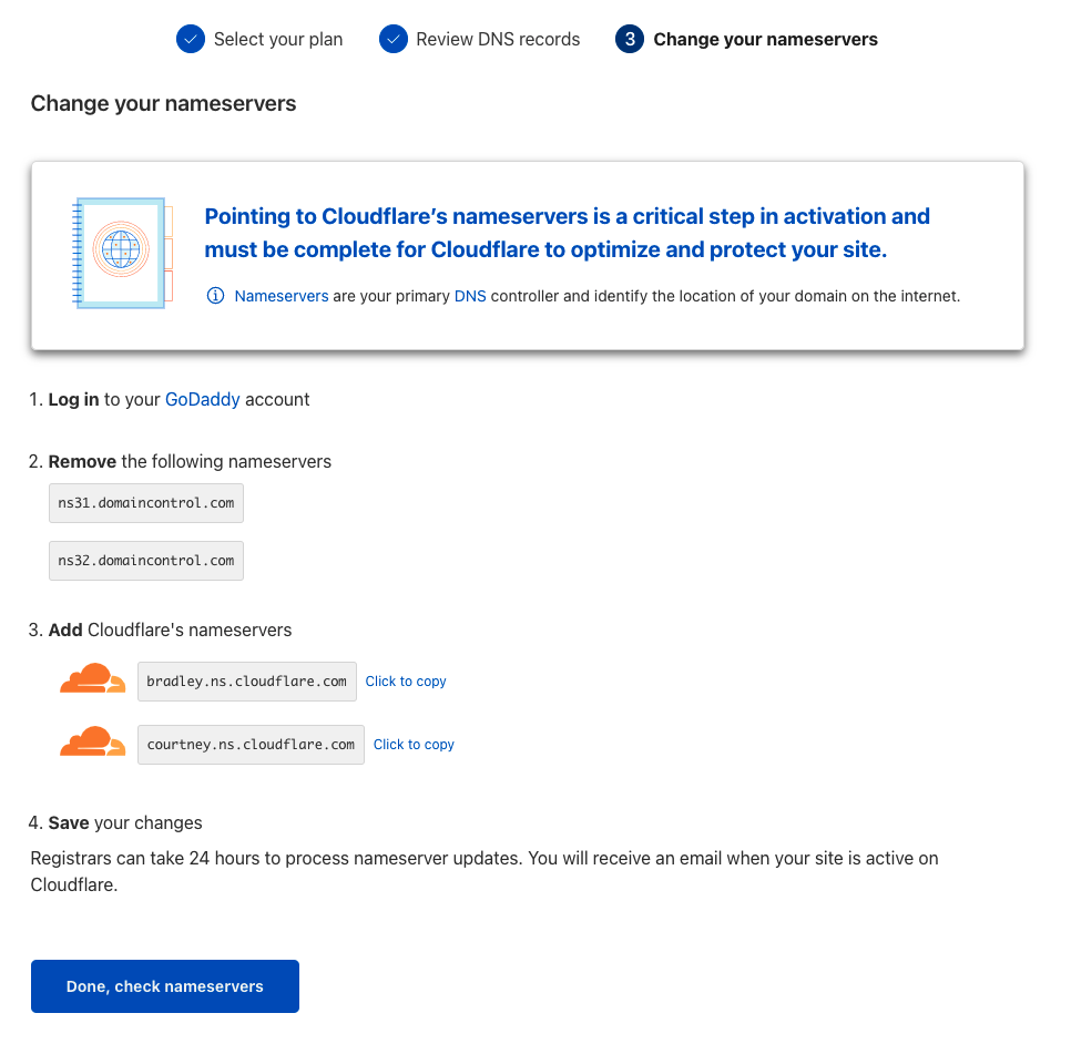 Cloudflare nameserver beállítások